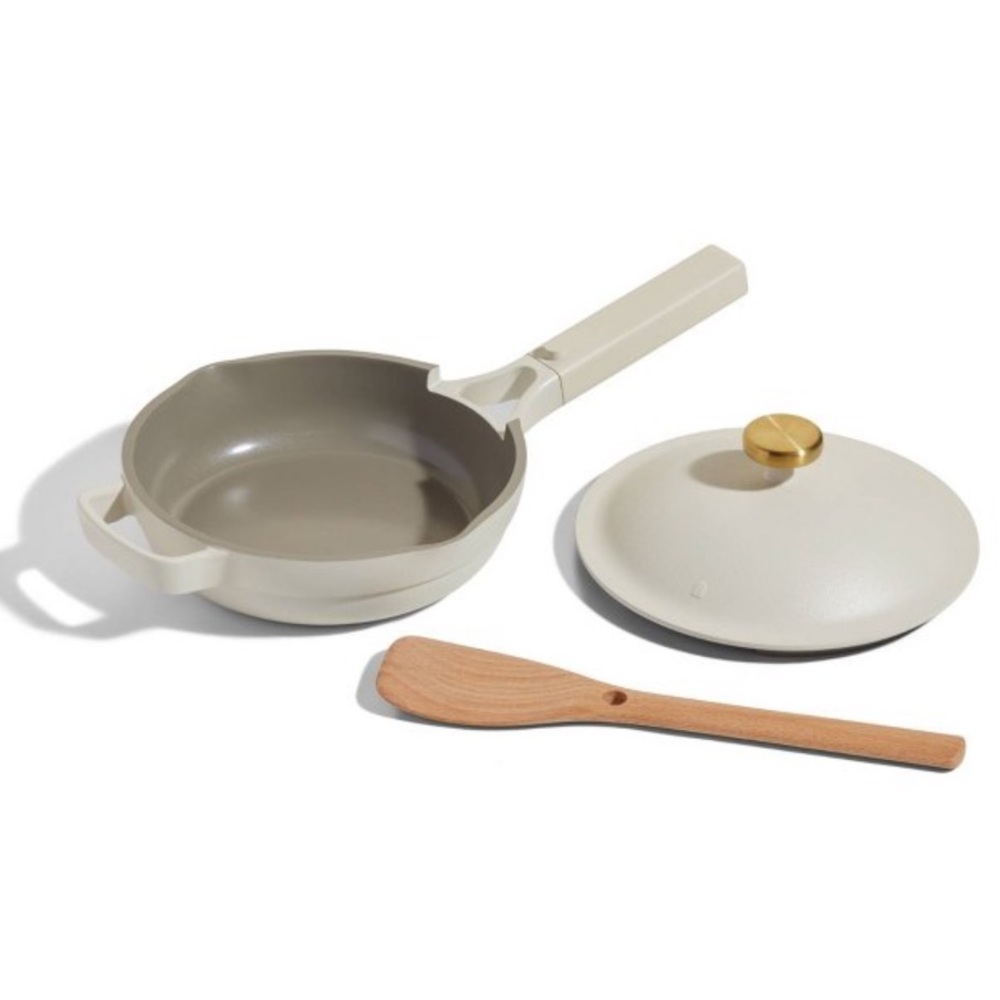 OUR PLACE NWT 3pc aluminum ceramic nonstick mini always pan set -cream